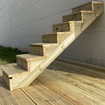 Deck stairs wood BERLIN H122cm 7 steps D29cm W60cm, WITH counter steps