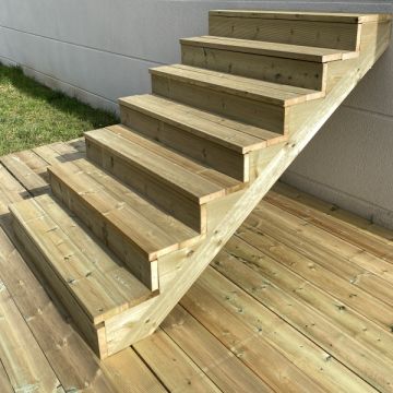 Deck stairs wood BERLIN H122cm 7 steps D29cm W120cm, WITH counter steps