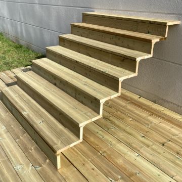 Deck stairs wood BERLIN H122cm 7 steps D29cm W160cm, WITH counter steps