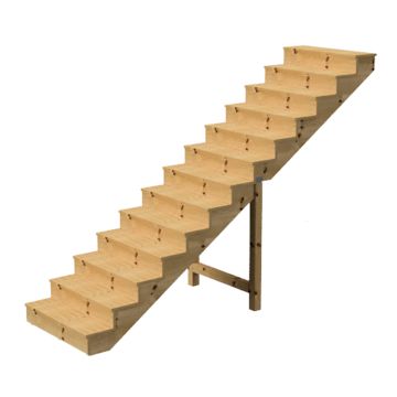 Deck stairs wood BERLIN H224cm 13 steps D29cm W100cm, WITH counter steps