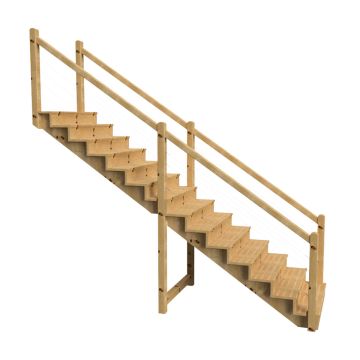 TOKYO External staircase 14 steps with wooden handrail 7x7cm and stainless steel cables