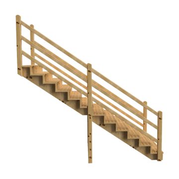 Outdoor stairs 11 steps with wooden handrail 7x7cm