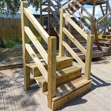 Escalera exterior VENEZIA 7 peldaños y pasamanos de madera 7x7cm